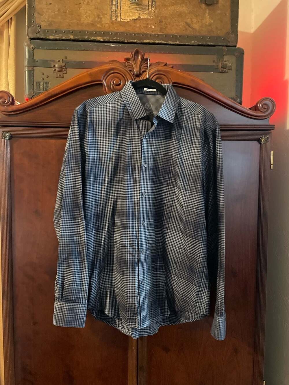 BUGATCHI Uomo Men's Shaped Fit Long Sleeve Button Up Plaid Check Shirt 100% Cott